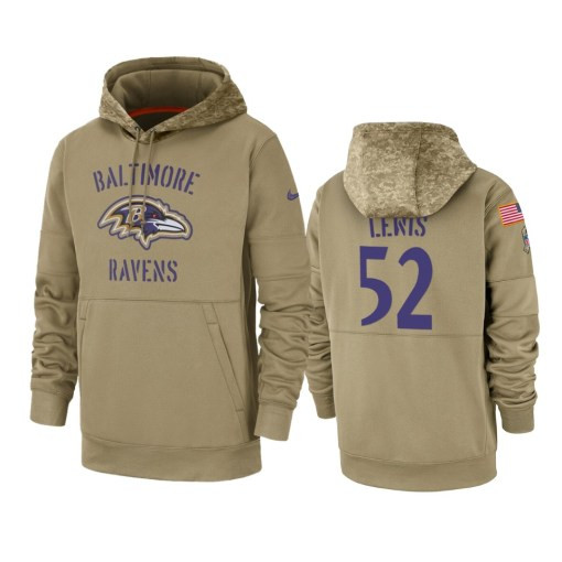 Baltimore Ravens Ray Lewis Tan 2019 Salute To Service Sideline Therma Pullover Hoodie