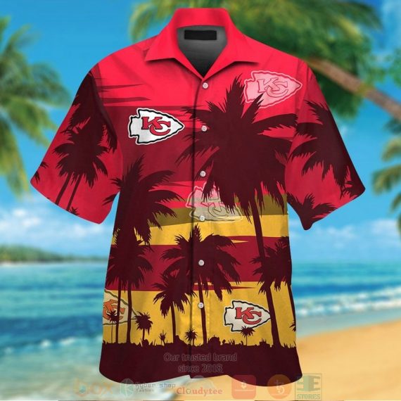 Gift For Husband Gift For Dad Kansas City Chiefs Palm Tree Dark Red Hawaiian Shirt D34