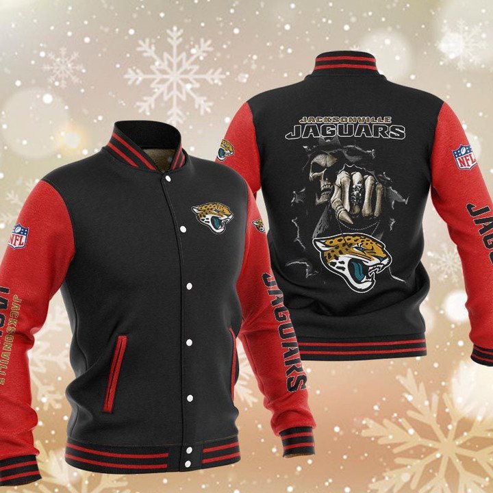 Jacksonville Jaguars Black Red Skull Baseball Jacket