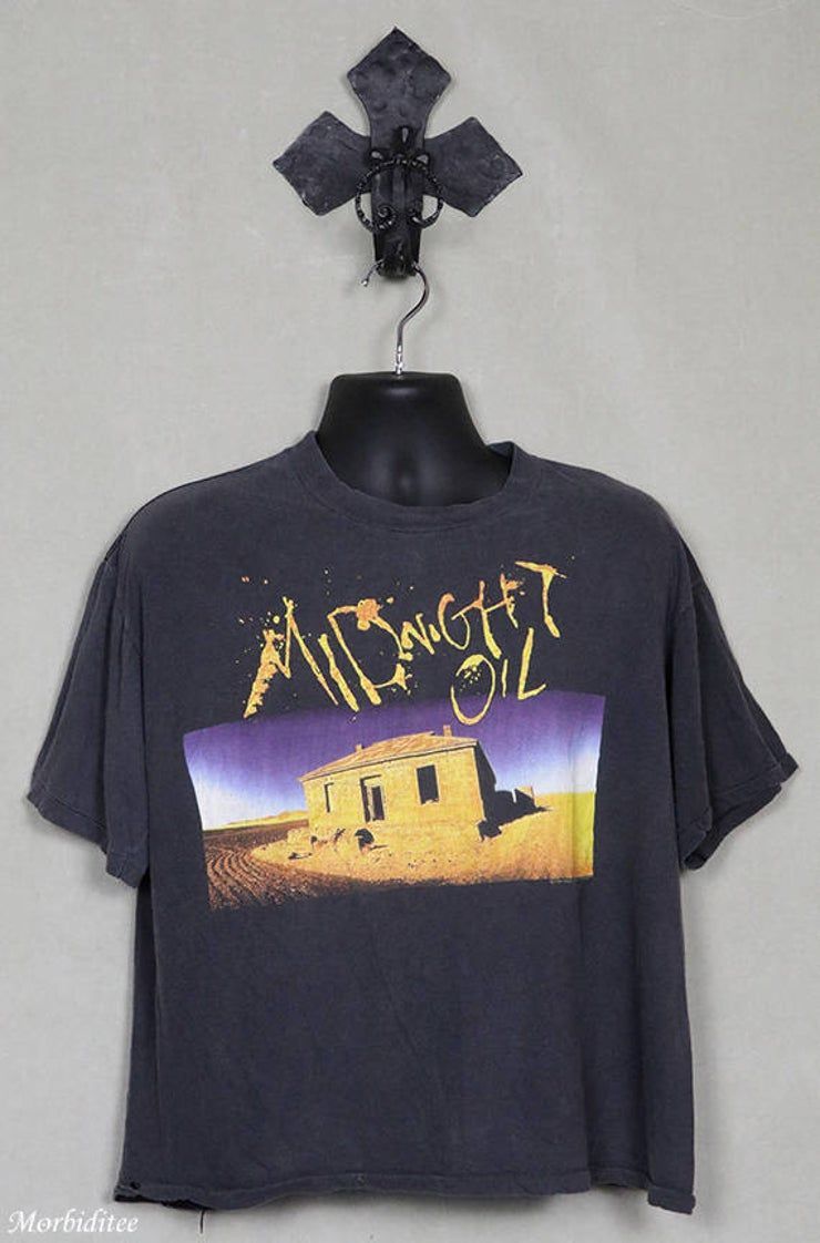 Midnight Oil Vintage Rare Shirt Faded Black T Concert Tour The Oils Farm Diesel And Dust New Wave 1980S 1989 Double Sided Shirt