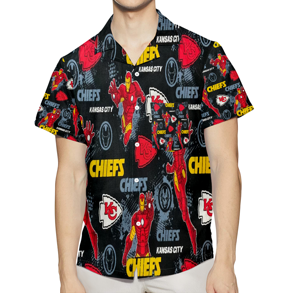 Kansas City Chiefs Emblem Iron Man 3D All Over Print Summer Beach Hawaiian Shirt With Pocket