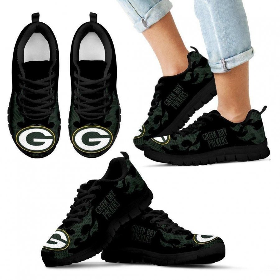 Tribal Flames Pattern Green Bay Packers Sneakers #107