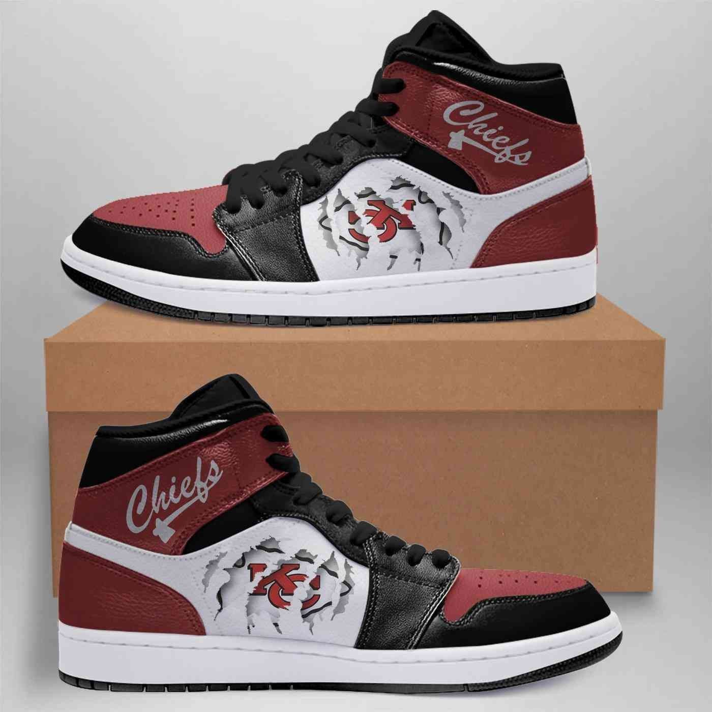 Kansas City Chiefs Outdoor Torn Design Air Jordan 1 High Printing Shoes Sneaker