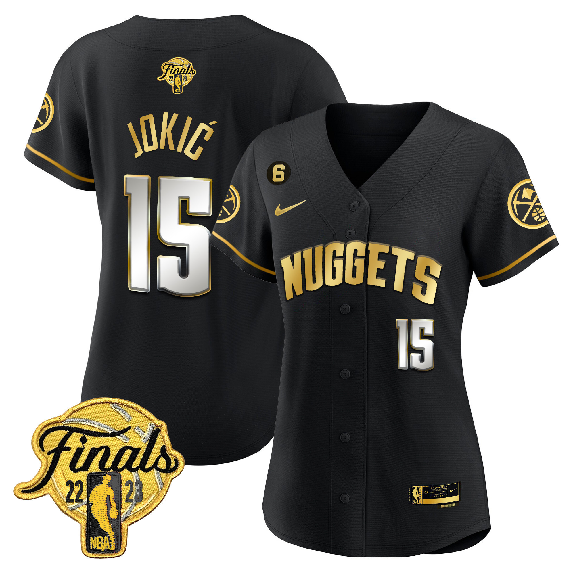 Women’S Denver Nuggets 2023 Finals Patch Baseball Jersey V2 – Gold – All Stitched