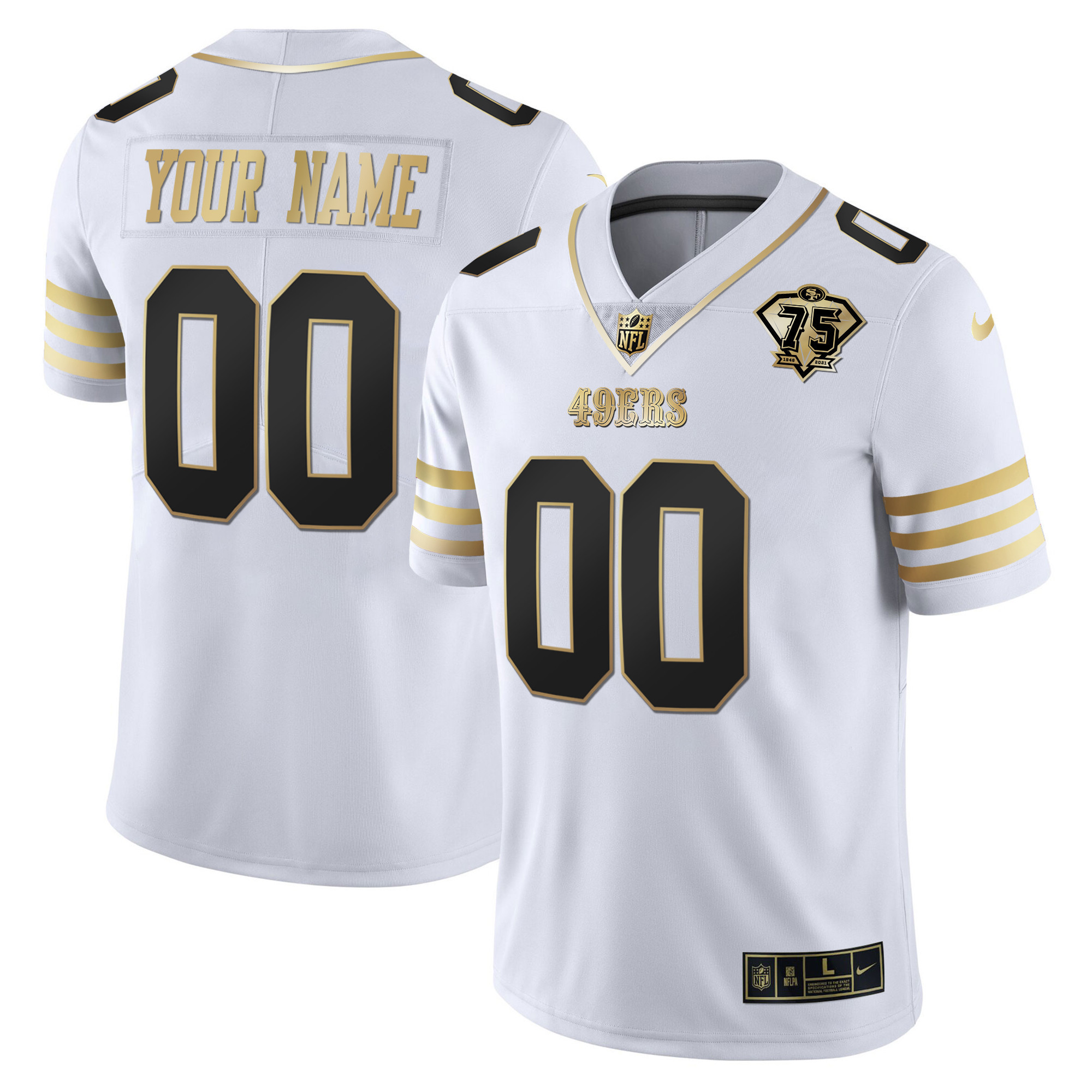 49Ers 75Th Anniversary Patch Vapor Gold Custom Jersey – All Stitched