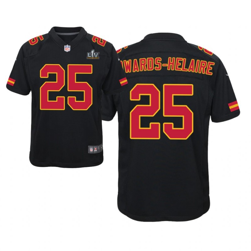 Youth Kansas City Chiefs #25 Clyde Edwards-Helaire Black Super Bowl Lv Game Jersey