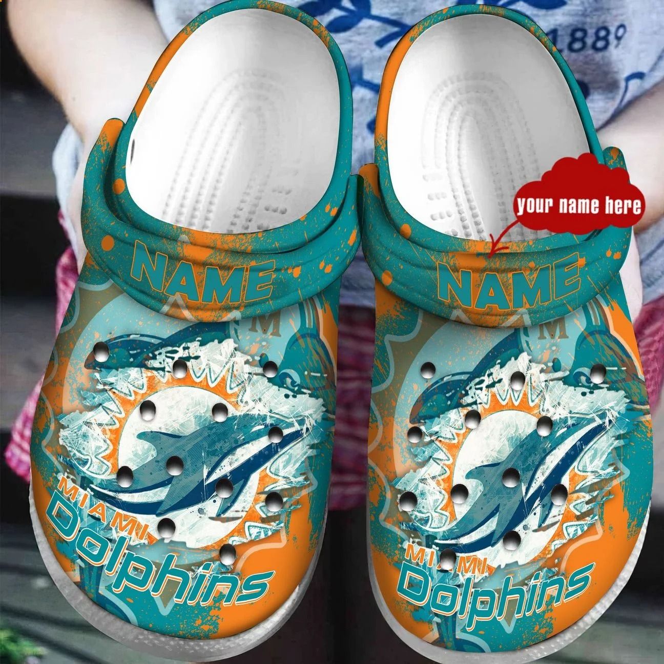 Personalized Custom Name Miami Dolphins Crocs Crocband Clog Comfortable For Mens Womens Classic Clog Water Shoes Clog Hothot Th190920