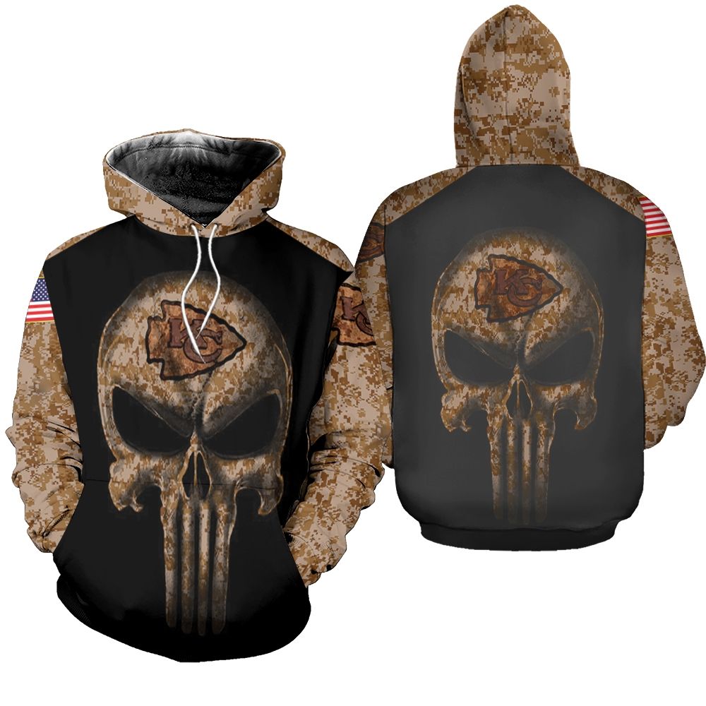 Camouflage Skull Kansas City Chiefs American Flag Hoodie