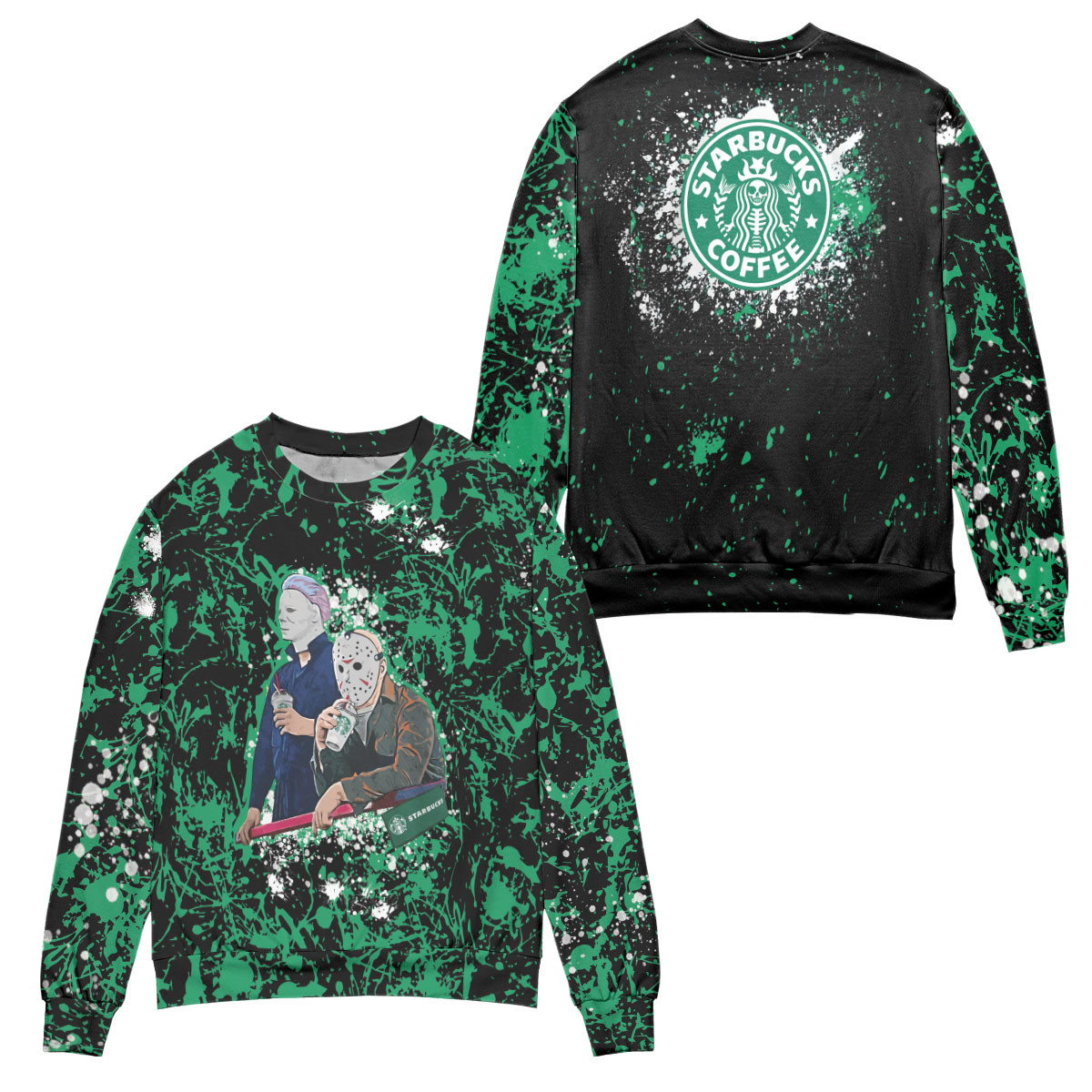 Jason Voorhees Drinking Starbucks Ugly Christmas Sweater – All Over Print 3D Sweater