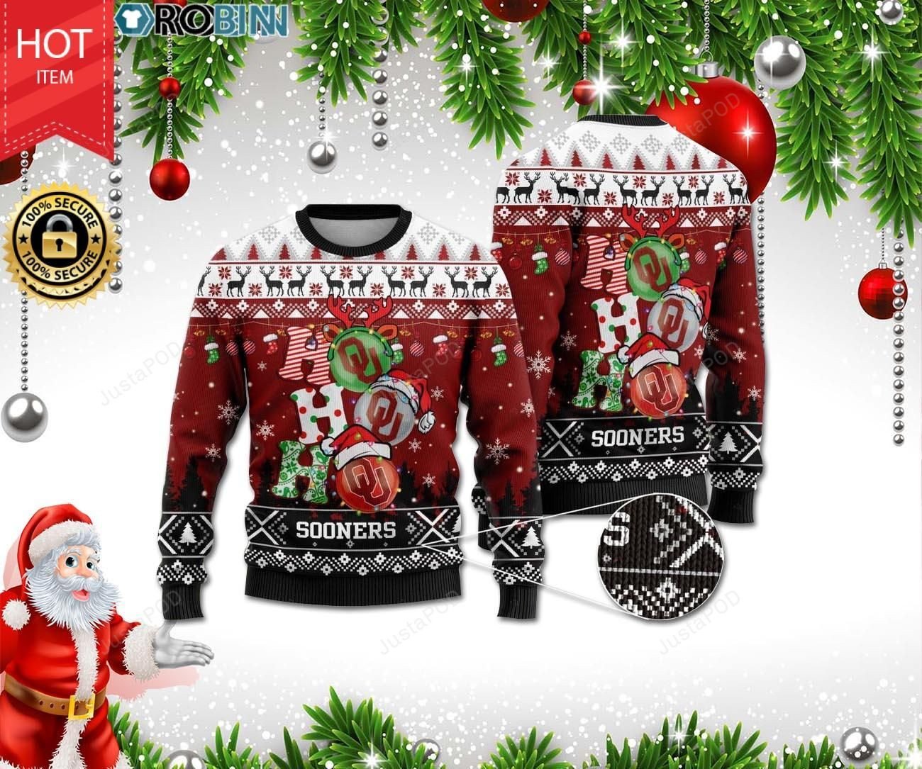 Oklahoma Sooners Ho Ho Ho 3D Ugly Christmas Sweater