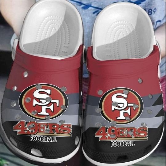 San Francisco 49Ers Logo Stripe Crocs Classic Clogs Shoes In Red Black Gray