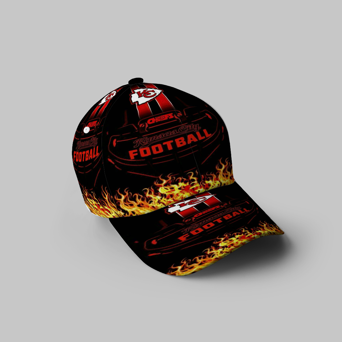 Kansas City Chiefs Emblem Fire 3D Printing Baseball Cap Classic Hat