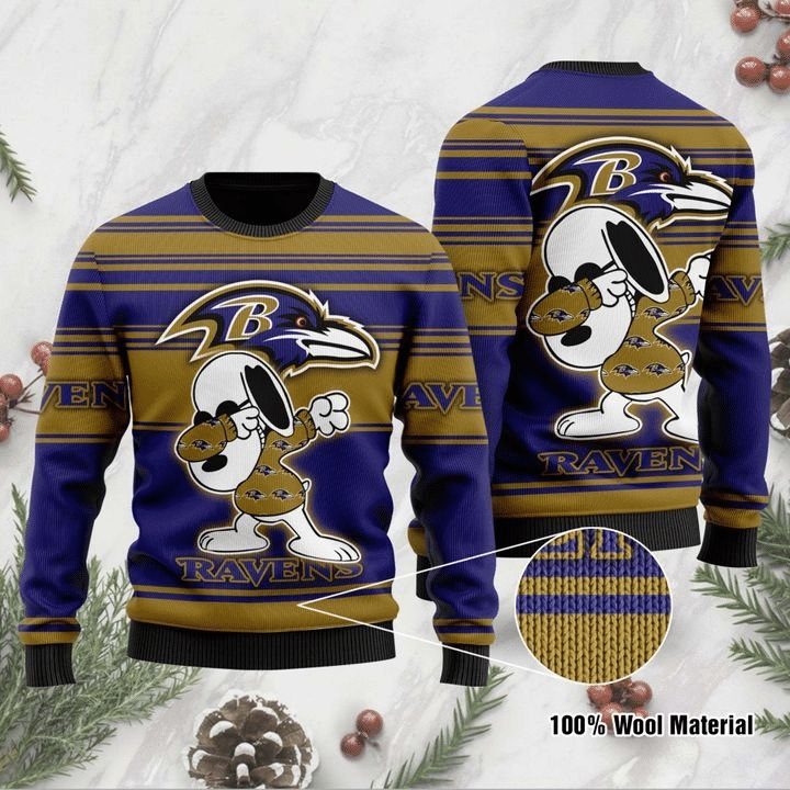 Baltimore Ravens Snoopy Gift For Fan Ugly Wool Sweater Christmas V2