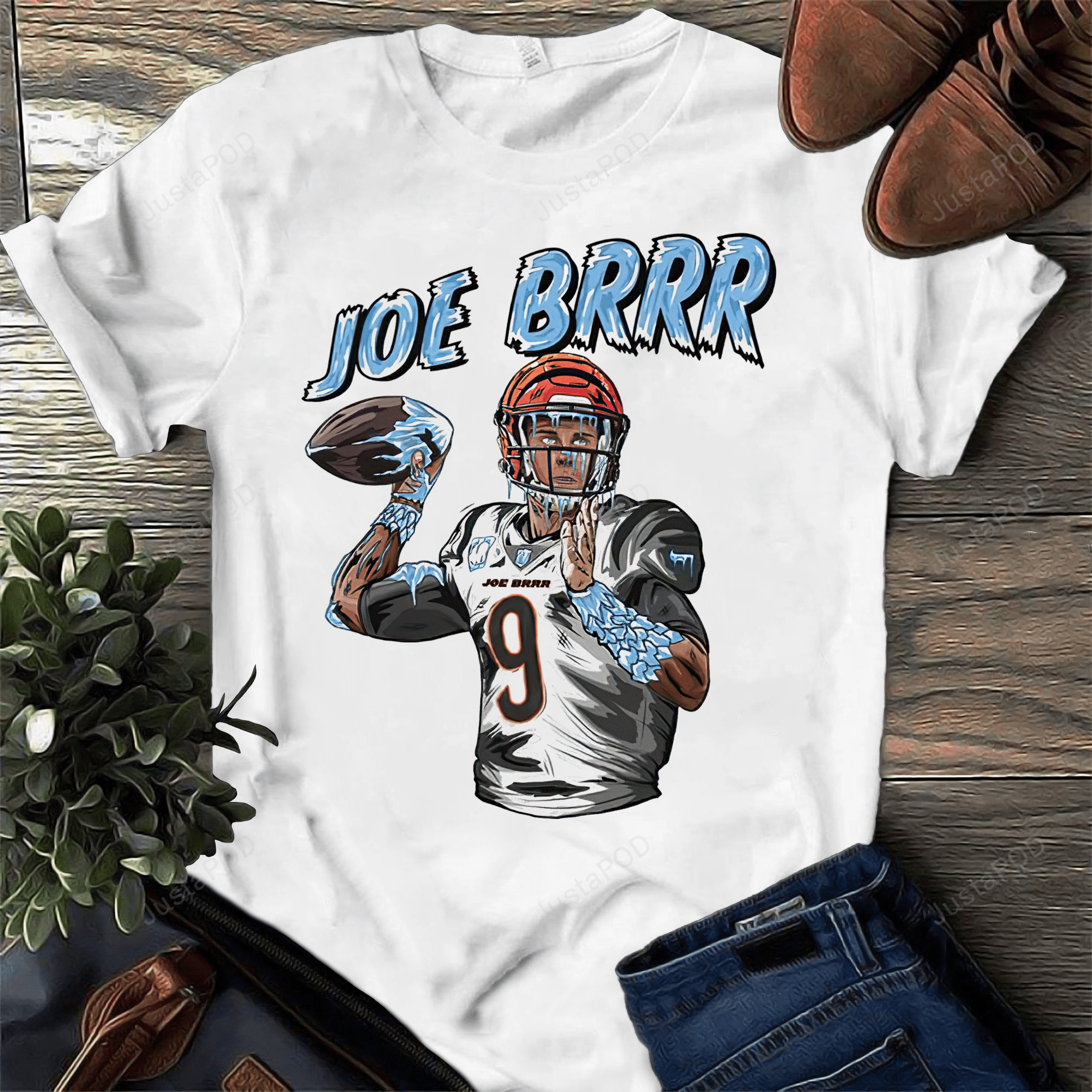 Tshirtcustom - Printed T - Shirt - Joe Burrow Shirt - Joe Brrr Shirt - Cincinnati Bengals Shirt - Cincinnati Bengals Football Team Shirt - Cincinnati Bengals Joe Burrow Shirt - Joe Burrow Gift Shirt
