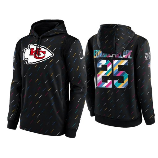 Men’S Kansas City Chiefs Clyde Edwards-Helaire 2021 Crucial Catch Charcoal Therma Pullover Hoodie Kansas City Chiefs #25 Clyde Edwards-Helaire Charcoal Hoodie