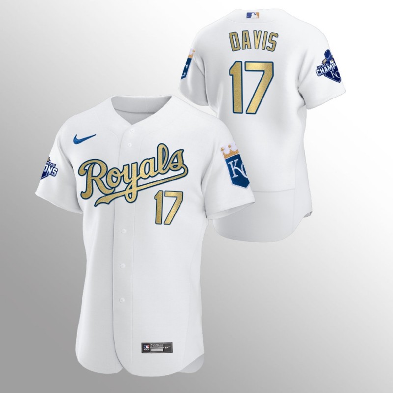 Kansas City Royals Wade Davis White 2015 World Series Champions Nike Jersey – All Stitched, Embroidery