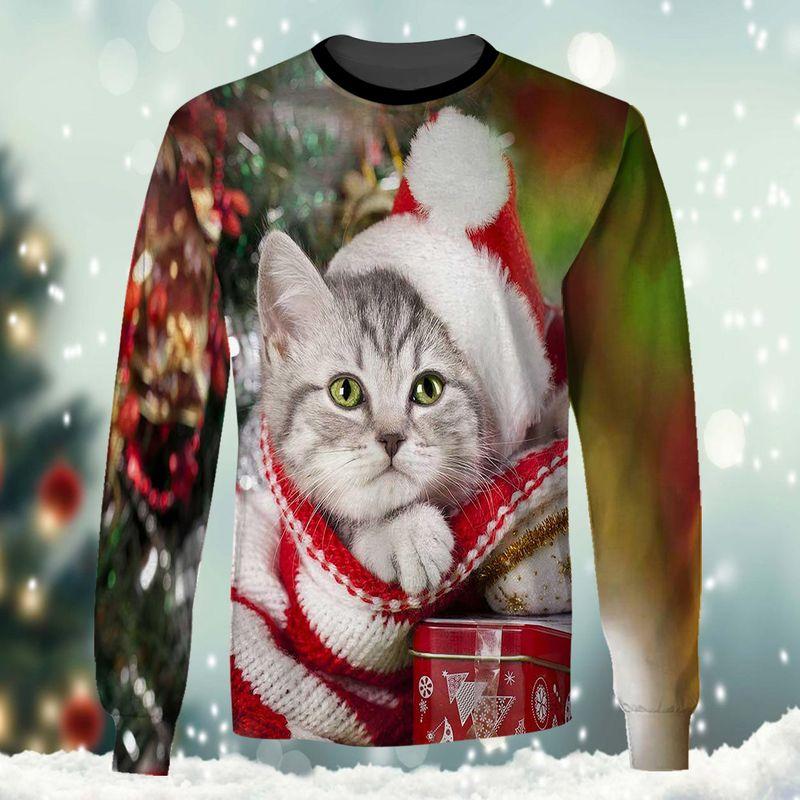 Cute Cat In Red Christmas Sweater Are Xmas Gifts For Cat Lovers 3D Sweatshirt