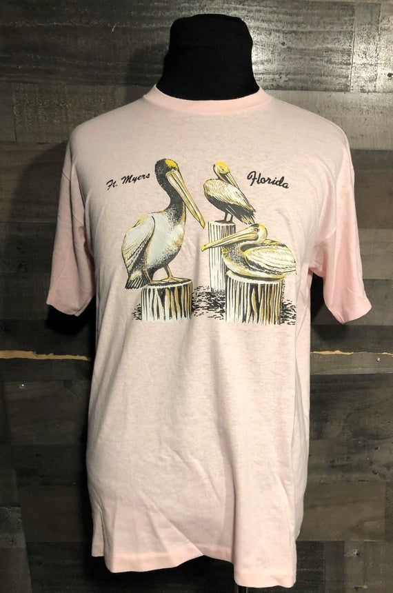 Vintage 80S Ft Meyers Florida Seagulls Pink Travel Destination Vintage 1980S Travel Tourist Shirt