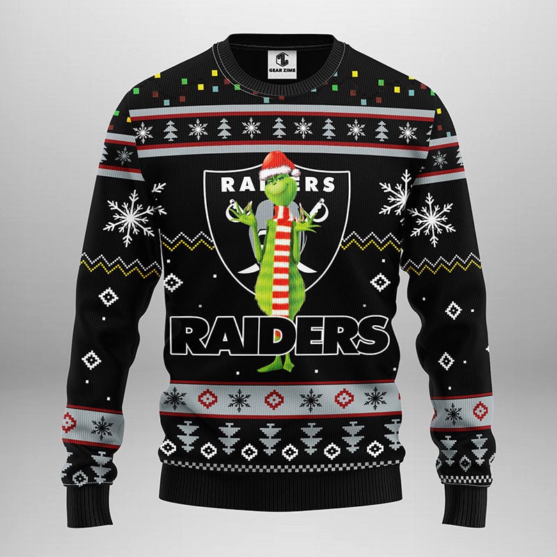 Oakland Raiders Funny Grinch Ugly Christmas Sweater