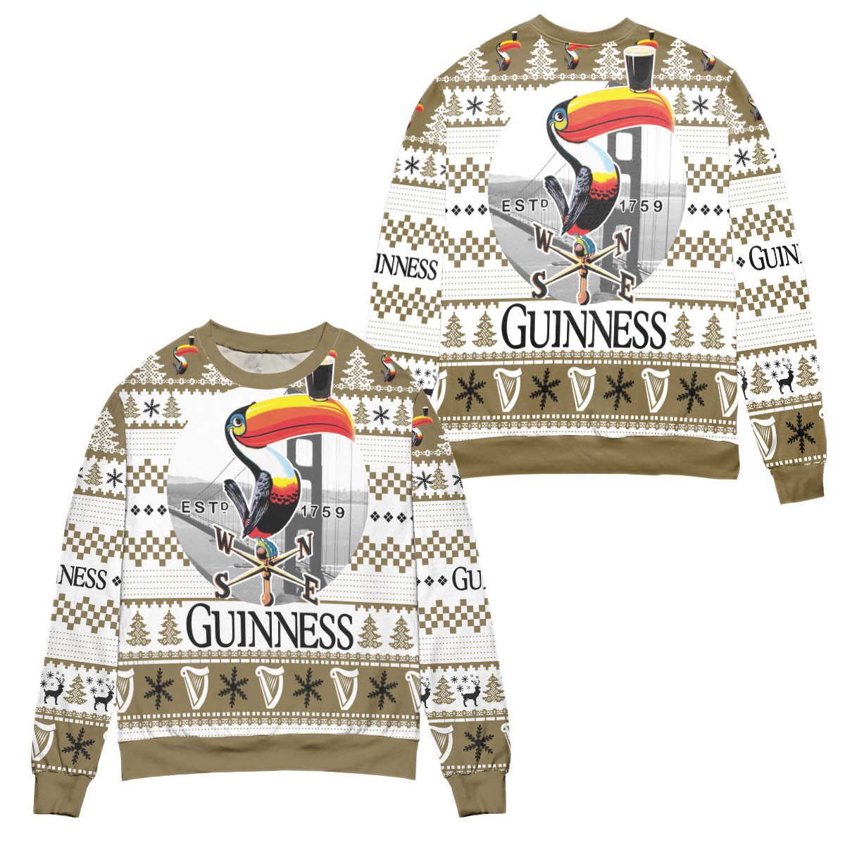 Guinness Beer Logo Checkered Pattern Claus Ugly Christmas Sweater – All Over Print 3D Sweater