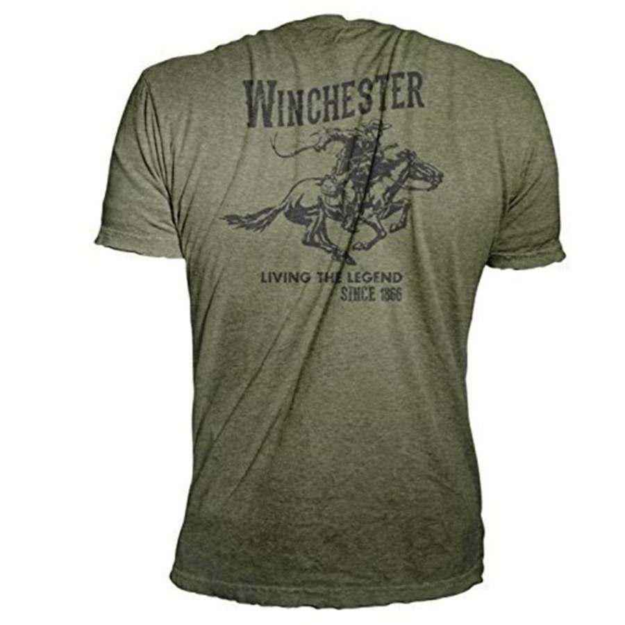 Winchester Men’s Vintage Rider Cowboy High Quality Mens Clothes O Neck Funny Printed Cotton T Shirts