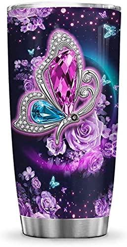 20Oz Purple Butterfly Jewelry Style Butterfly Lover Inspiration Motivational Tumbler Cup With Lid, Double Wall Vacuum Thermos Insulated Travel Coffee Mug – Nnrz0604004Z