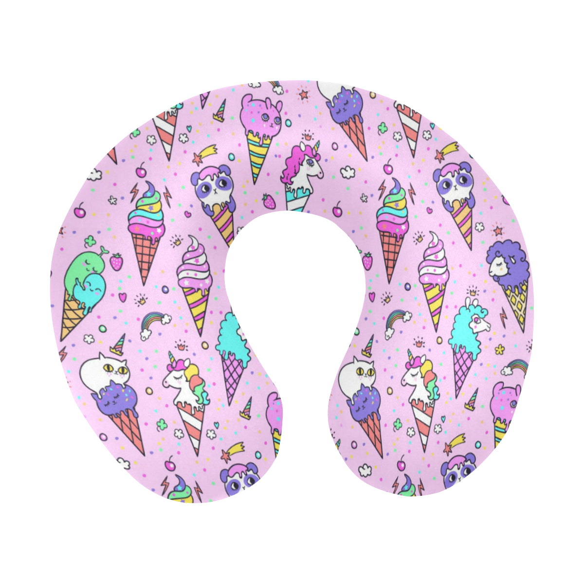 Cute Ice Cream Cone Animal Pattern U-Shaped Travel Neck Pillow
