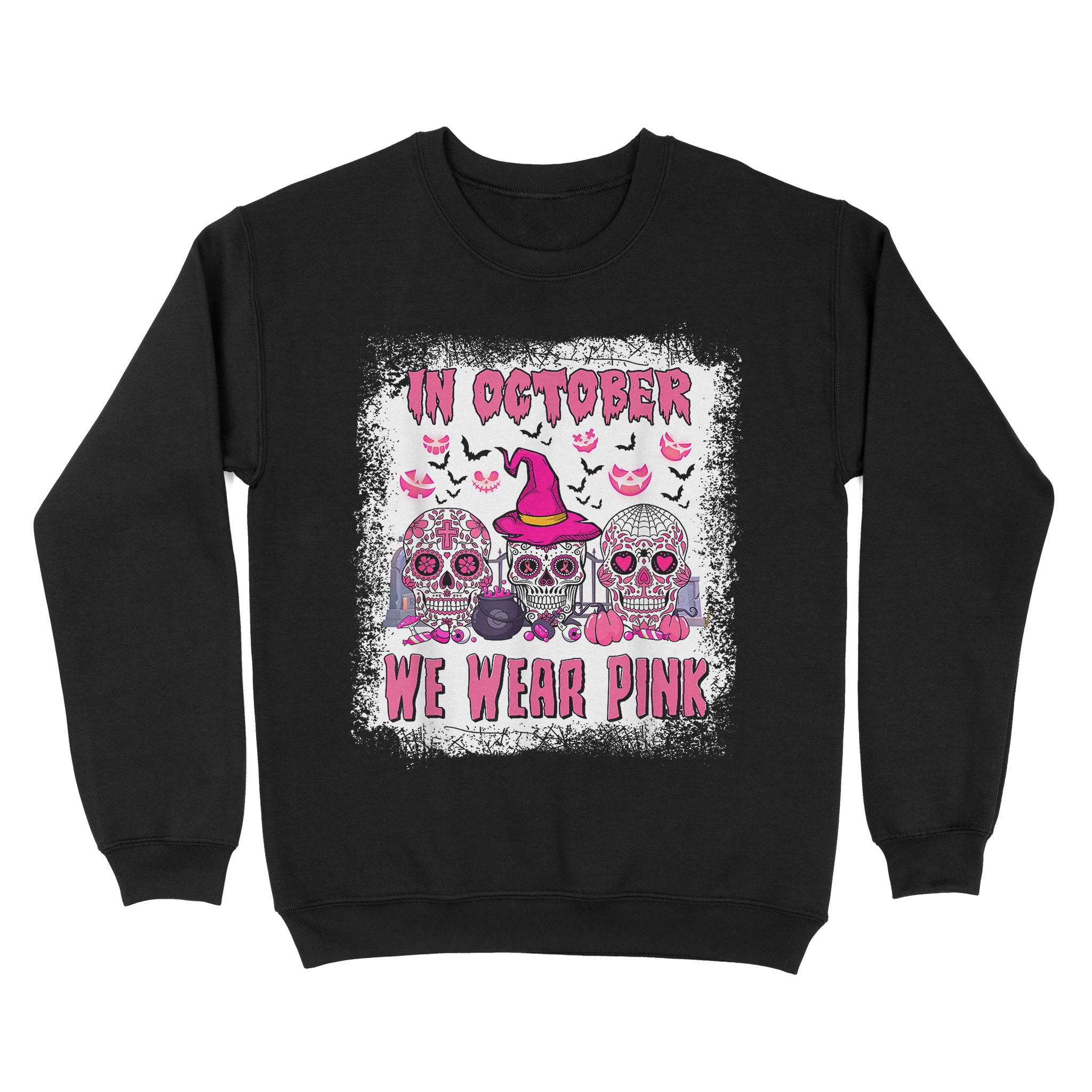 Sugar Skull Halloween Pink Ribbon Breast Cancer Awareness Womens Halloween Sweatshirts, Halloween Sweatshirt Plus Size , Thanksgiving Shirts, Halloween Shirt Ideas