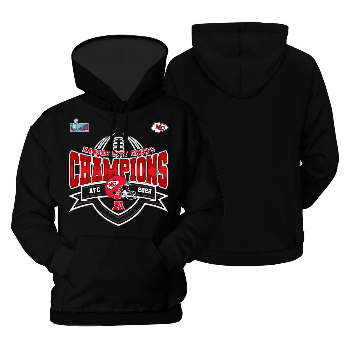 Kansas City Chiefs Champions On Black Background Print 2D Hoodie