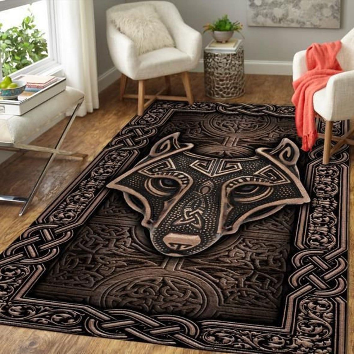 Wolf Viking Rug Bohemian Style Area Rug Living Room Rug Home Decor Rug