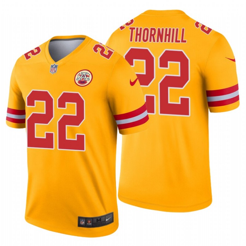 Men’S Juan Thornhill #22 Kansas City Chiefs Inverted Legend Gold Jersey – All Stitched, Embroidery