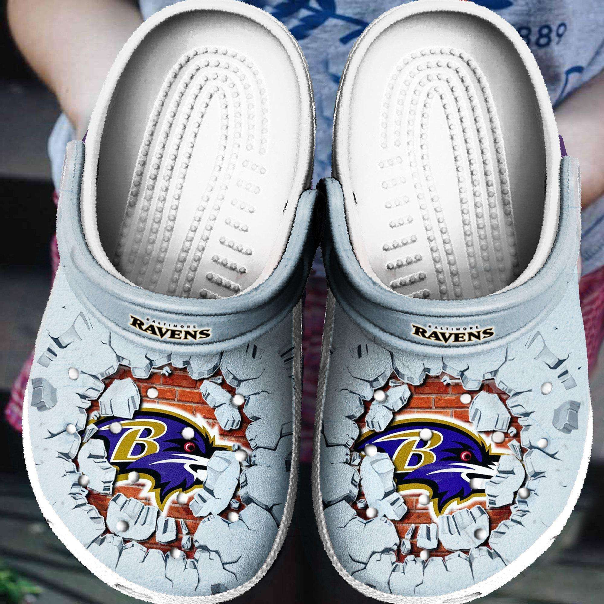 Baltimore Ravens Logo Pattern Crocs Classic Clogs Shoes In Light Blue