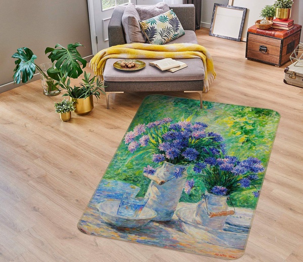 3D Blue Purple Vase Area Rug Home Decor