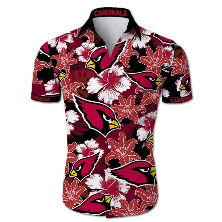 Arizona Cardinals Hawaiian Shirt Tropical Flower Short Sleeve Slim Fit Body