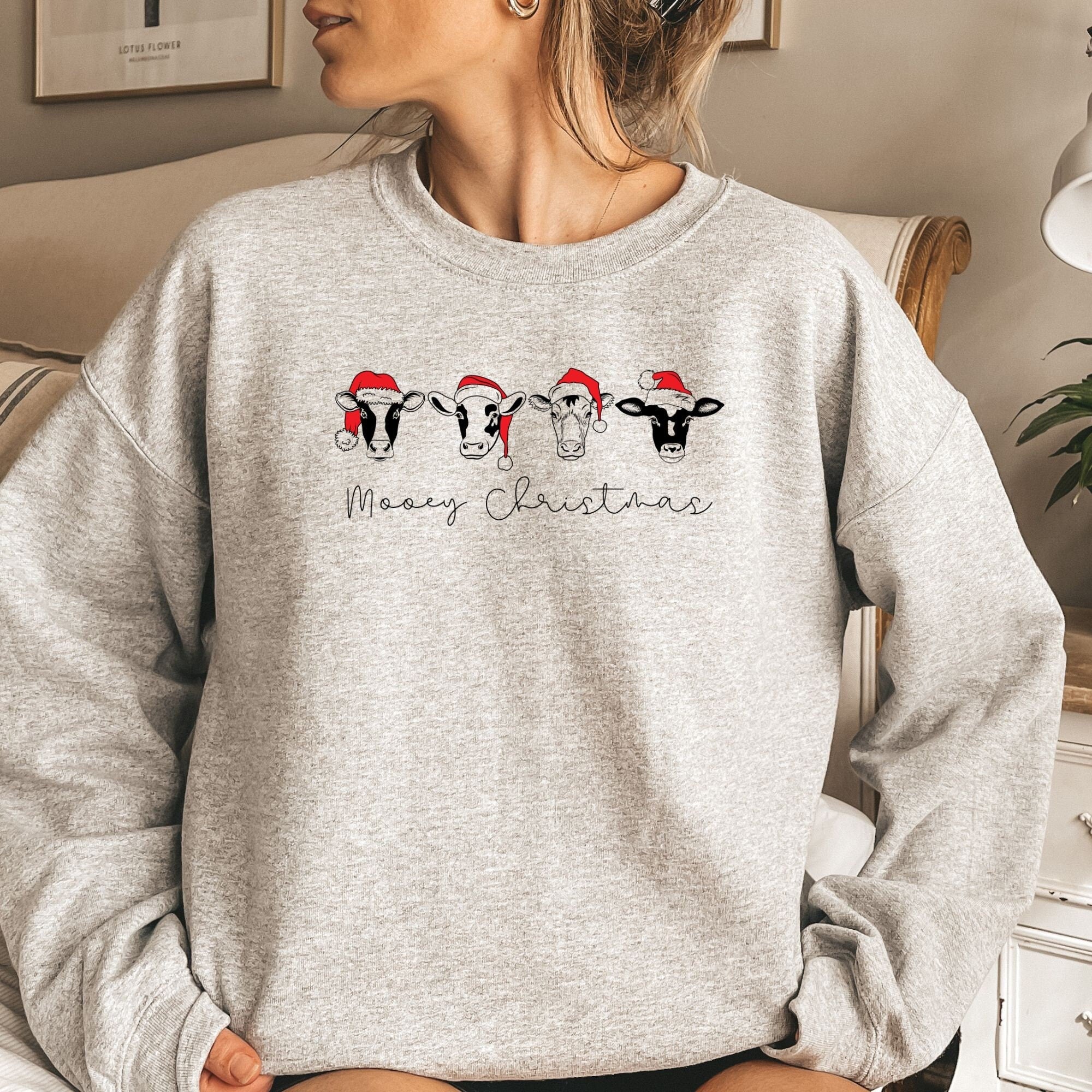 Christmas Sweatshirt, Mooey Christmas Cow Sweatshirt Crewneck, Women’S Christmas, Christmas Apparel, Matching Family Shirts, Christmas Cow