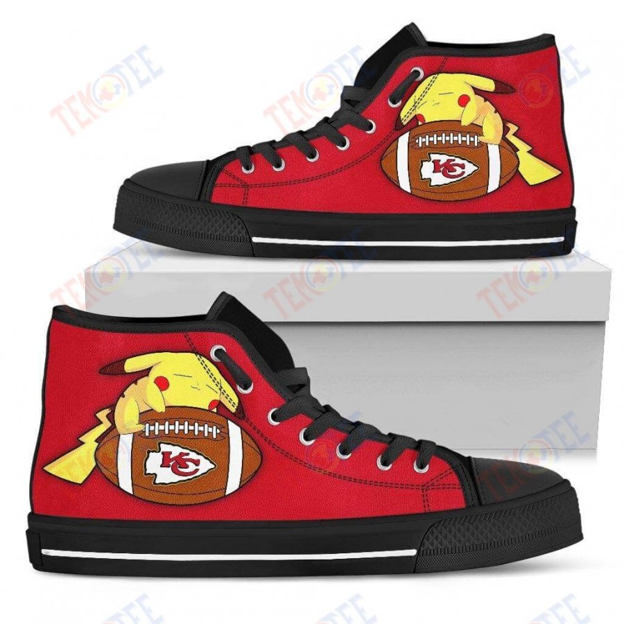 Mens Womens Kansas City Chiefs High Top Shoes Pikachu Laying On Balltop Quality TMT870