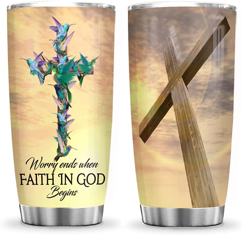 20Oz Faith In God Begins, Hummingbird, Hummingbird Lovers, Hummingbird Inspiration Tumbler Cup With Lid, Double Wall Vacuum Thermos Insulated Travel Coffee Mug