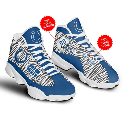 Zebra Skin Blue Themed Indianapolis Colts Football Personalized Air Jordan 13 Printing Shoes Sneaker