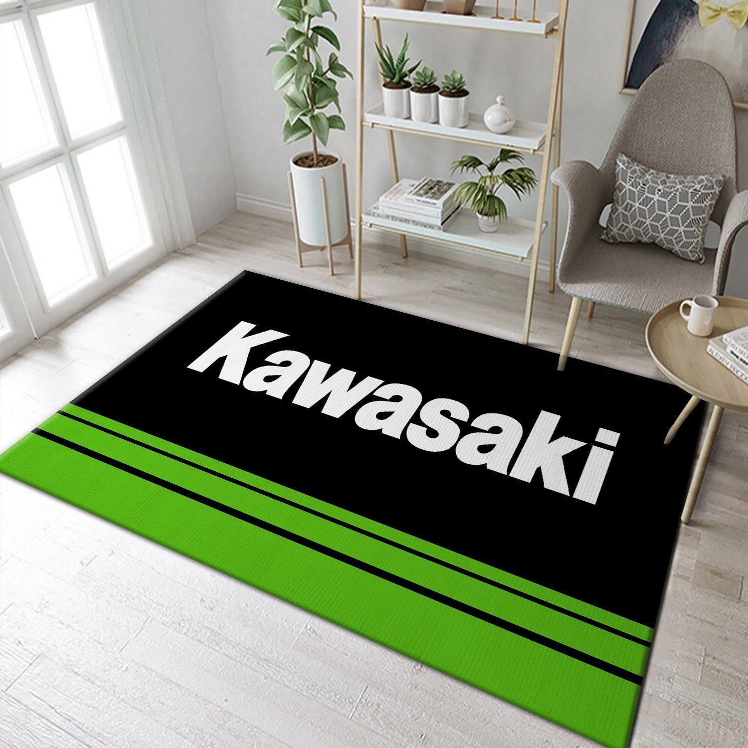 Kawasaki Logo Black And Green Beautifull Carpet Living Room Area Rug