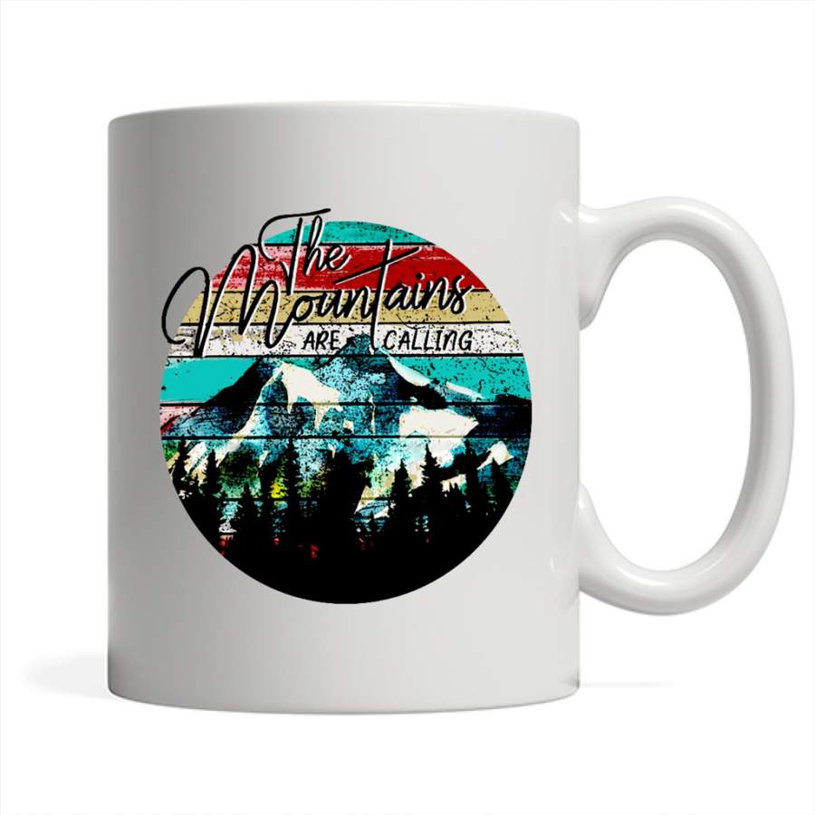 The Mountains Are Calling, Camping Lover Classic Vintage – Full-Wrap Coffee White Mug