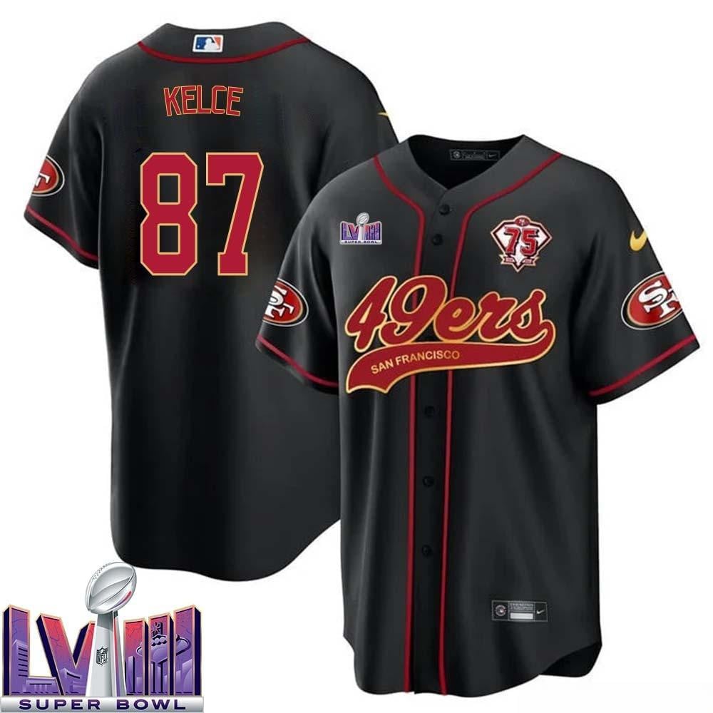 Travis Kelce 87 Kansas City Chiefs Super Bowl Lviii Baseball Men Jersey – Black