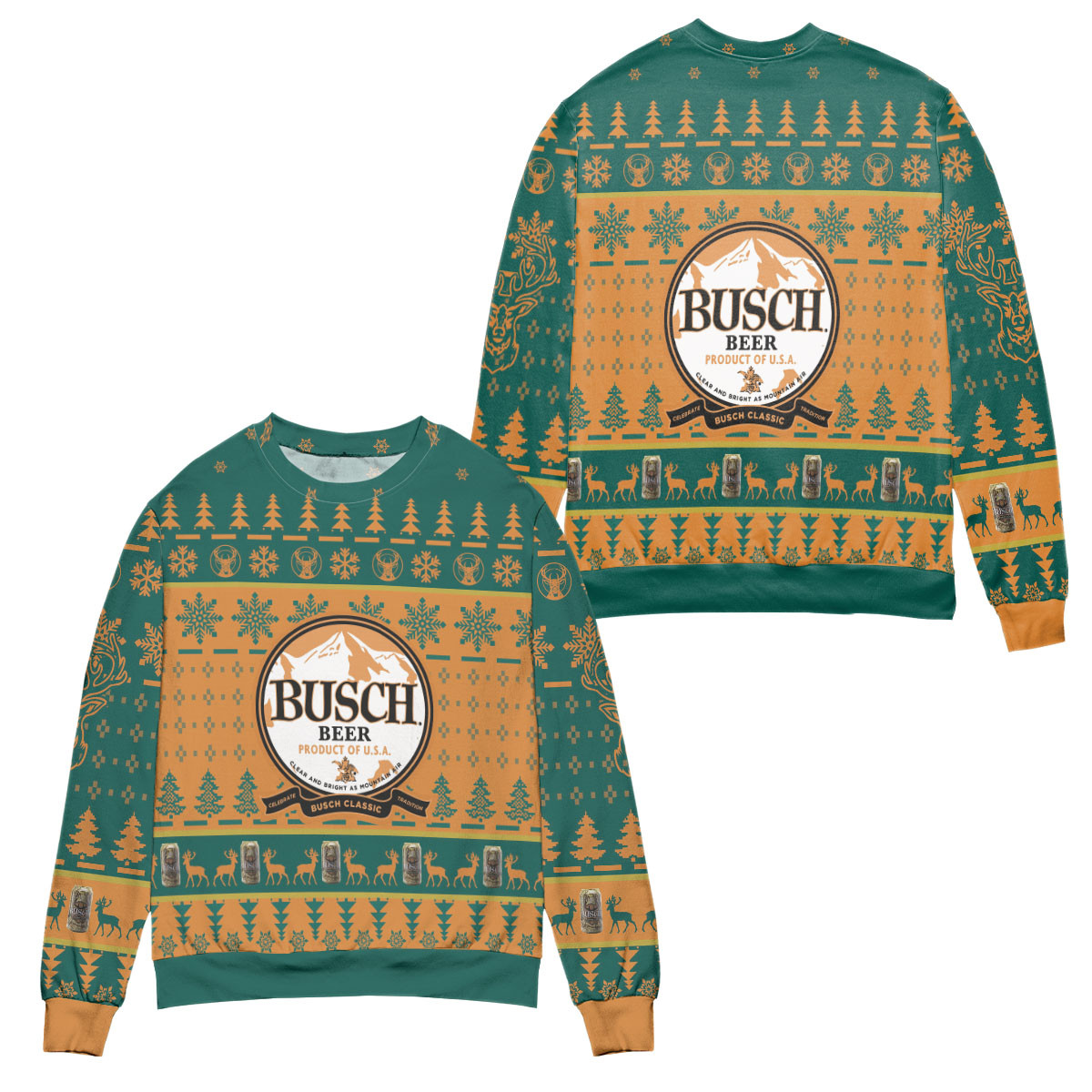 Busch Beer Product Of Usa Pine Tree Snowflake Pattern Ugly Christmas Sweater – All Over Print 3D Sweater