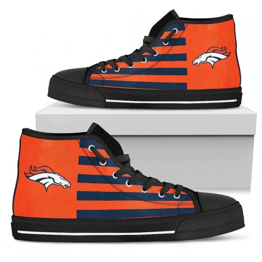 American Flag Denver Broncos High Top Shoes #743