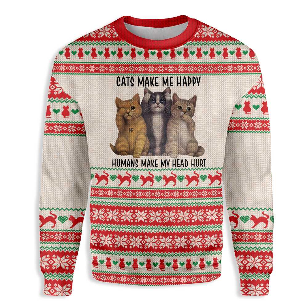 Ugly Christmas Cats Make Me Happy Ez12 1410 All Over Print Sweatshirt