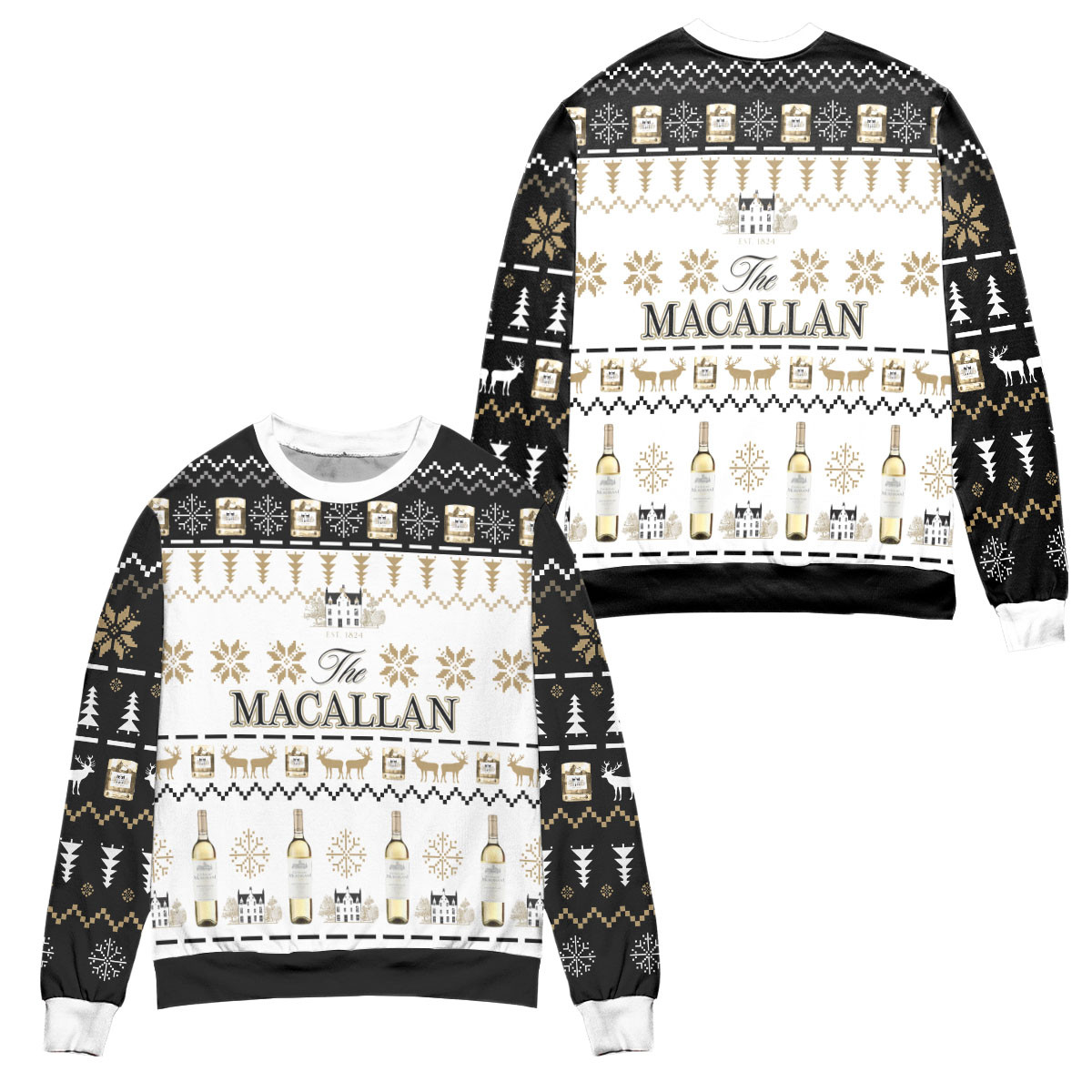 The Macallan Whisky Reindeer & Snowflake Pattern Ugly Christmas Sweater – All Over Print 3D Sweater