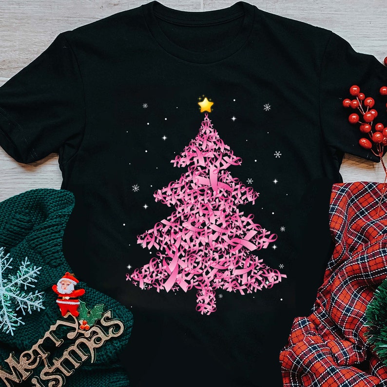 Breast Cancer Christmas Tree Shirt, Pink Christmas Tree Shirt, Merry Christmas Breast Cancer Awareness Shirt, Pink Christmas Shirt