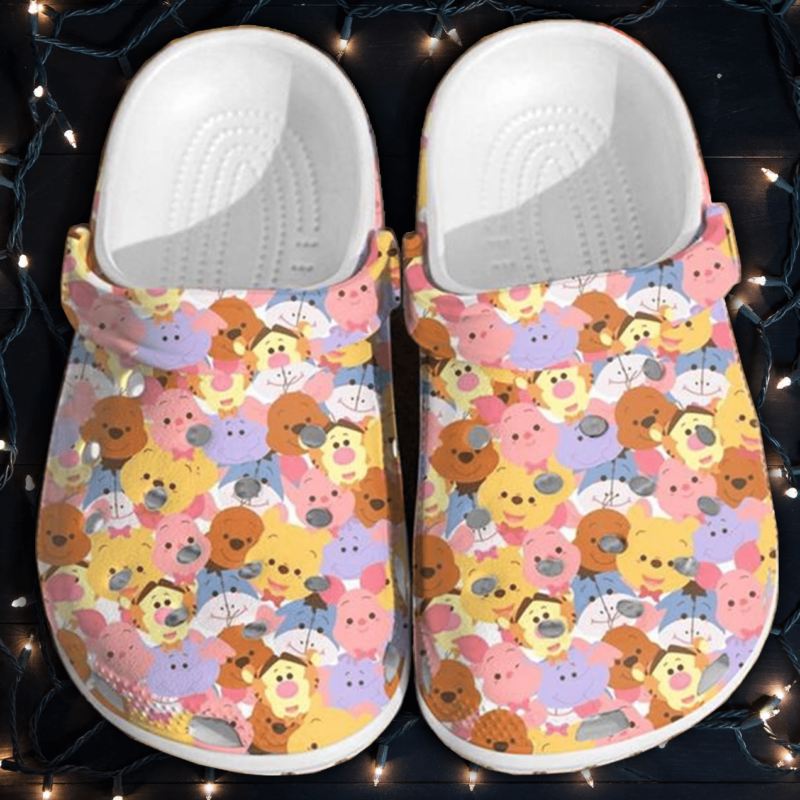 Winnie The Pooh Pattern Crocs Crocband Clogs, Comfy Footwear, Shoes