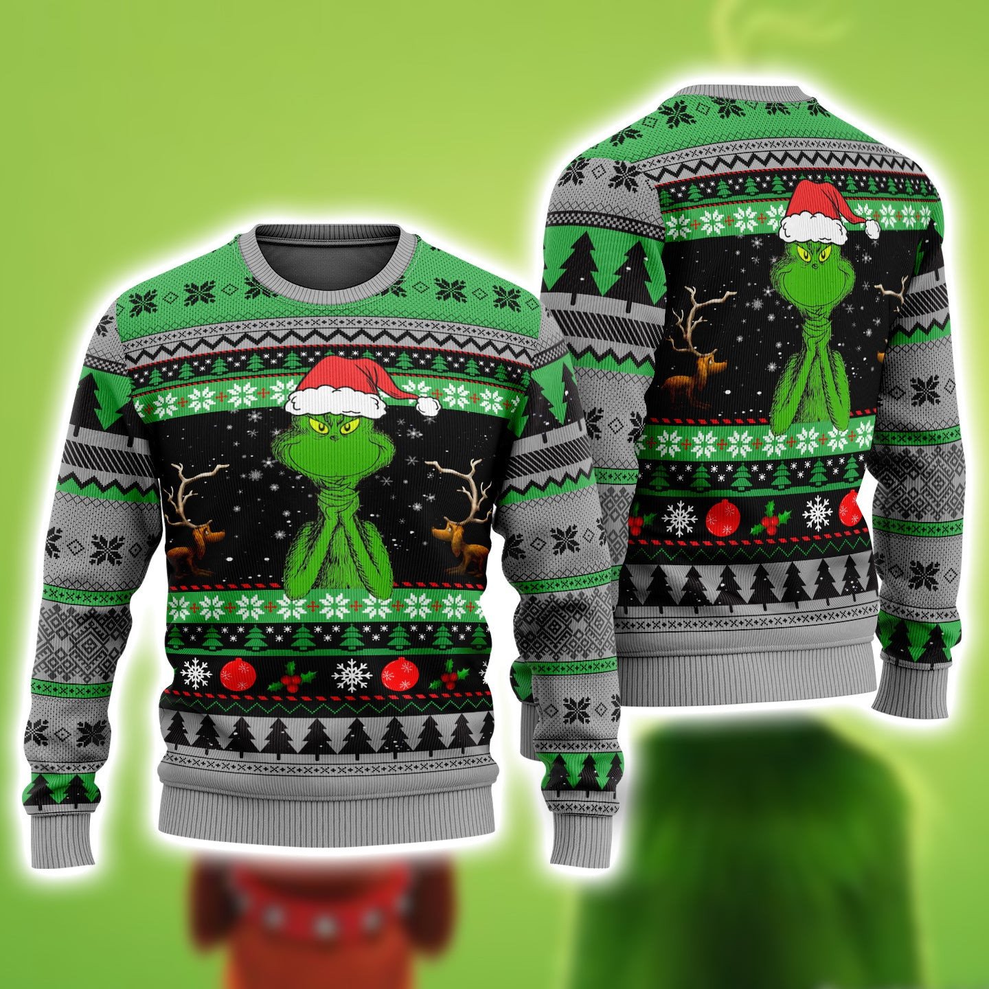 Grinch Ugly Christmas Sweater Hoodie All Over Printed