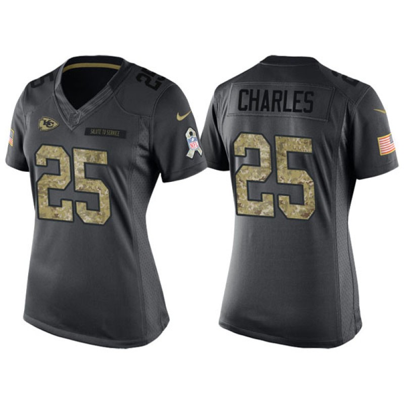 Women’S 2016 Salute To Service Kansas City Chiefs #25 Jamaal Charles Anthracite Jersey