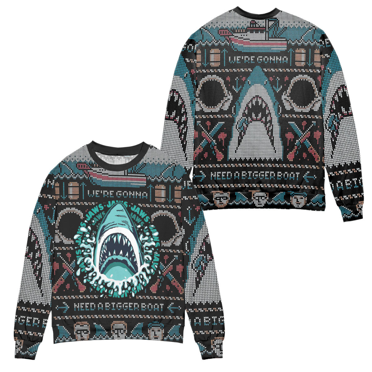 Pixel Jaws We’Re Gonna Need A Bigger Boat Ugly Christmas Sweater – All Over Print 3D Sweater